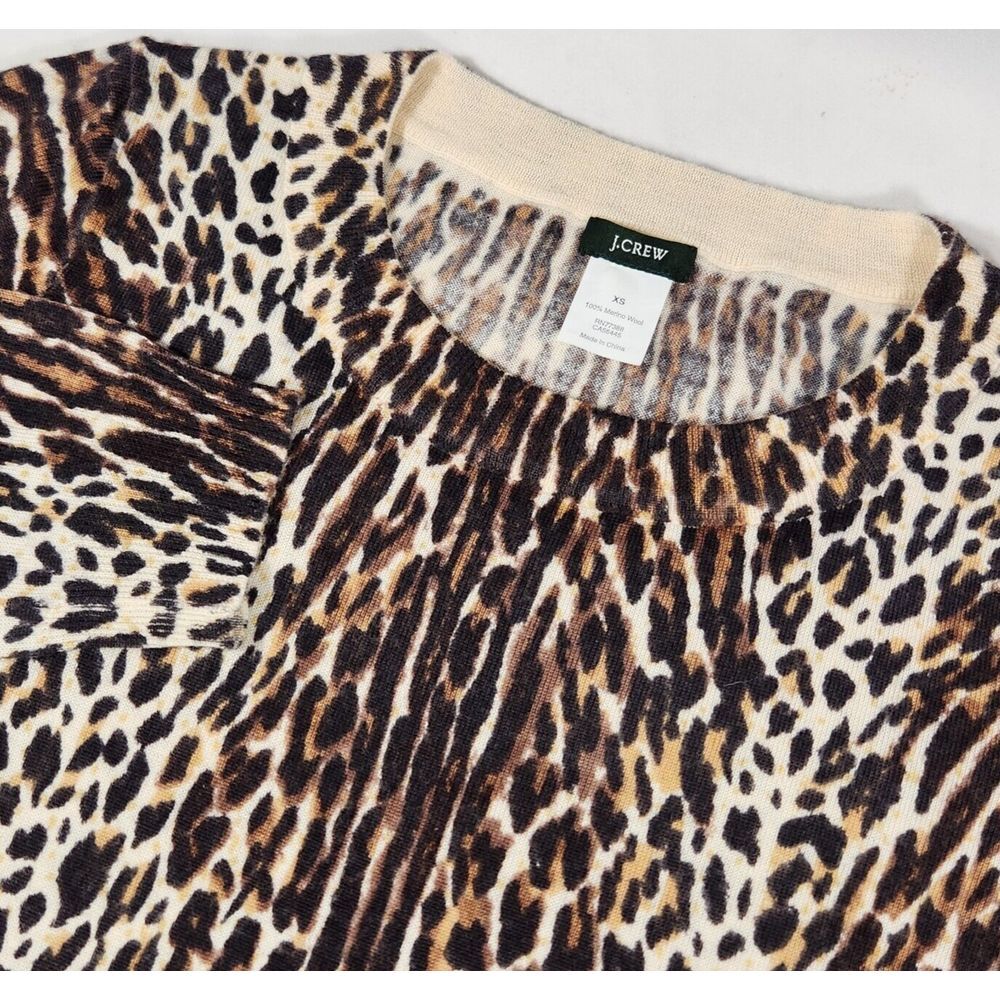 J. CREW leopard Animal Print pullover crew neck SWEATER 100% Merino Wool‎ sz XS